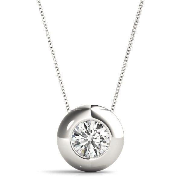14K White Gold 1ct Round Diamond Pendant Necklace