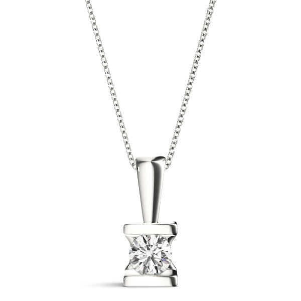 14K White Gold 1ct Round Diamond Pendant Necklace