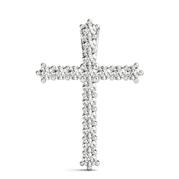 14K White Gold 1 CT Diamond Cross Pendant