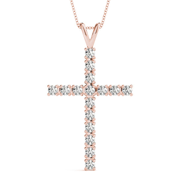 18K Rose Gold Diamond Cross Pendant