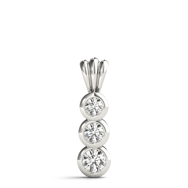 14K White Gold Round Diamond Three Stone Pendant