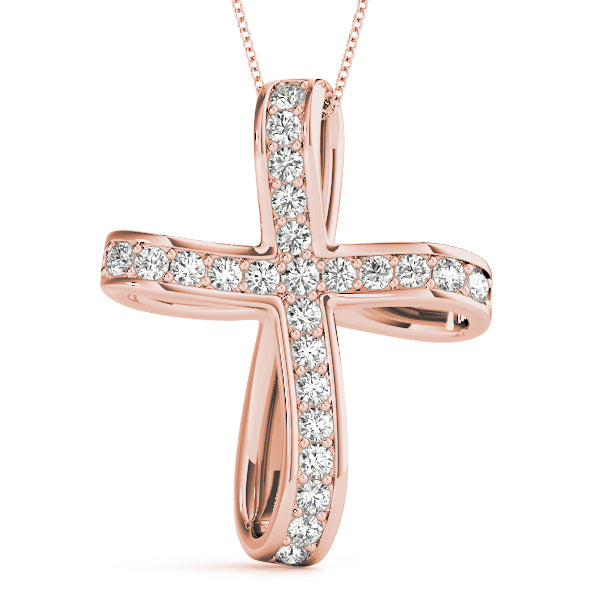 18K Rose Gold Round Diamond Fashion Pendant