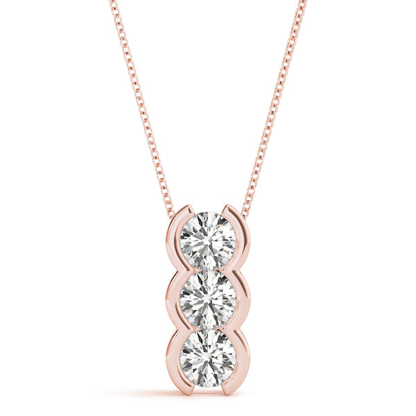 18K Rose Gold 1 ct Three Stone Diamond Pendant