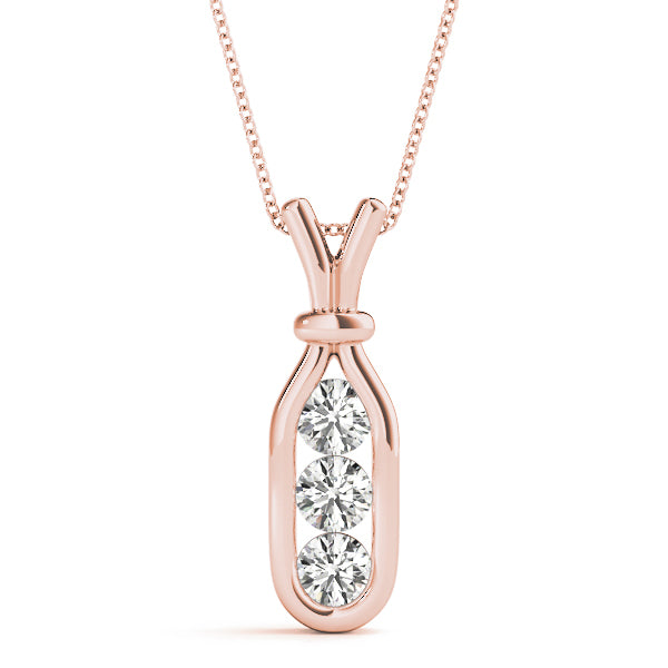 18K Rose Gold 3-Stone Diamond Pendant
