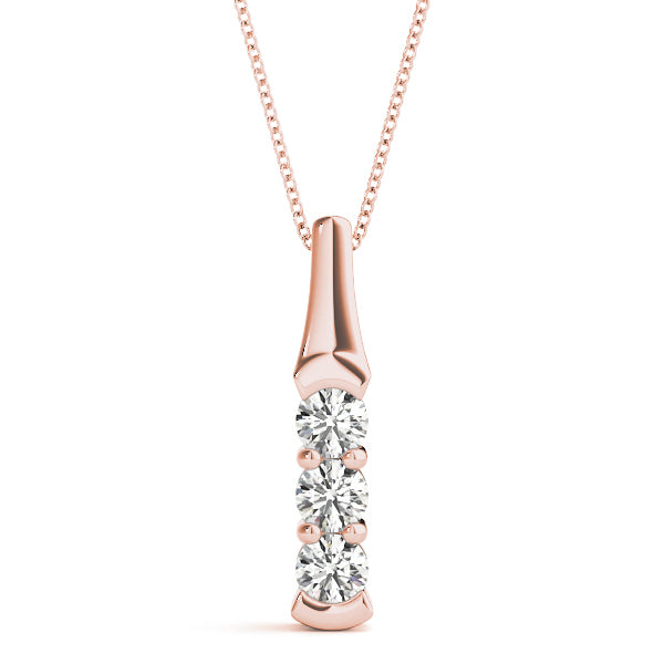 18K Rose Gold 1 ct Three Stone Diamond Pendant