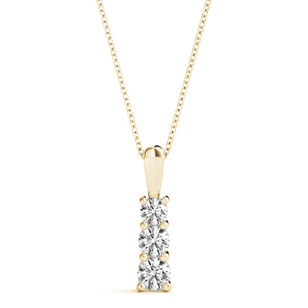14K Yellow Gold Diamond Three Stone Pendant Necklace