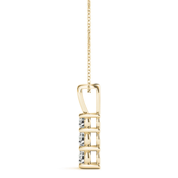 18K Yellow Gold Diamond Three Stone Pendant Necklace
