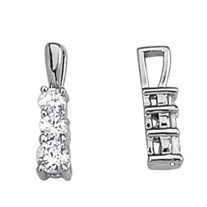 14K White Gold Round Diamond Three Stone Pendant