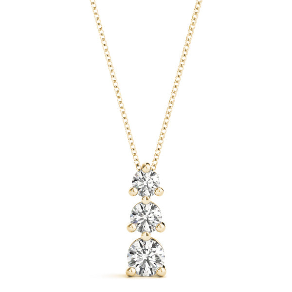 18K Yellow Gold 1 ct Diamond Three-Stone Pendant Necklace