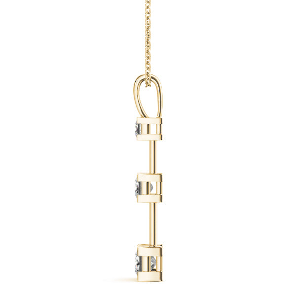 14K Yellow Gold Square Diamond Three Stone Pendant