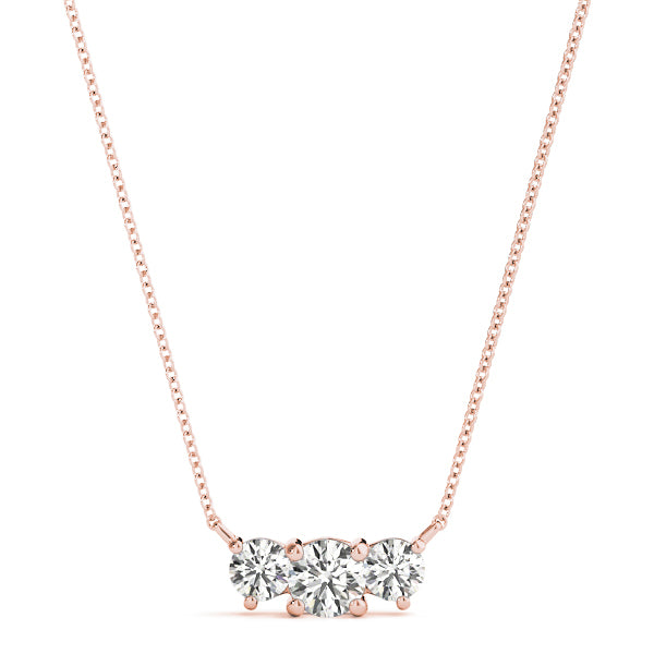 18K Rose Gold Round Diamond Three-Stone Pendant