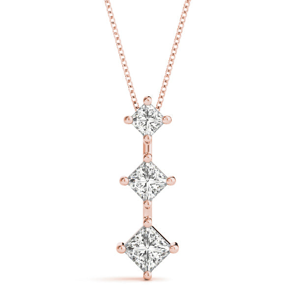 18K Rose Gold Square Diamond 3-Stone Pendant