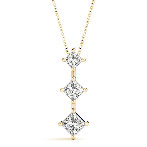 18K Yellow Gold Square Diamond Three-Stone Pendant