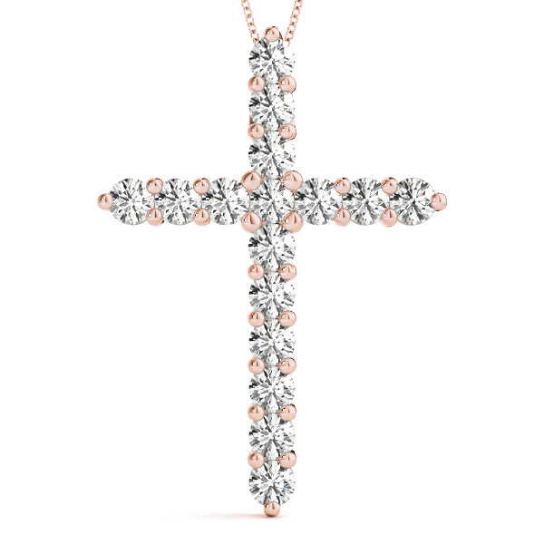 18K Rose Gold Diamond Cross Pendant