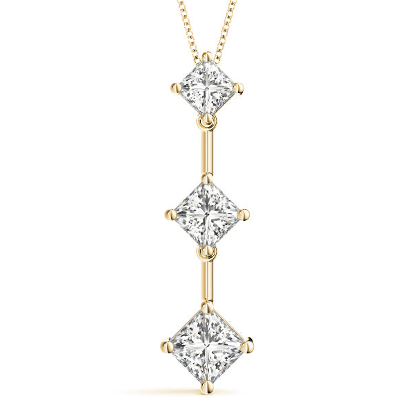 18K Yellow Gold Square Diamond Three-Stone Pendant
