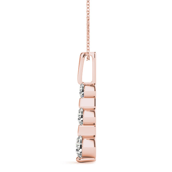 Rose Gold 1/2 ctw Diamond Three-Stone Pendant Necklace