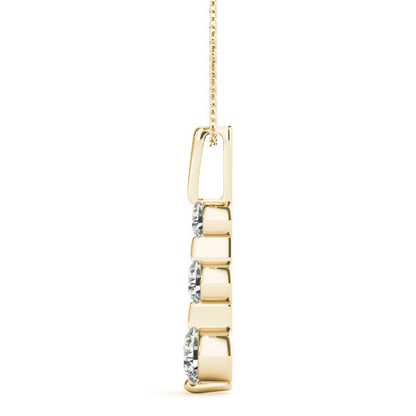 18K Yellow Gold Diamond Three Stone Pendant Necklace