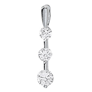 14K White Gold Diamond Three Stone Pendant Necklace