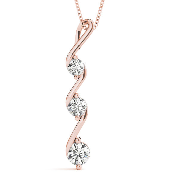 Rose Gold 1/2 ct Diamond Three-Stone Pendant Necklace