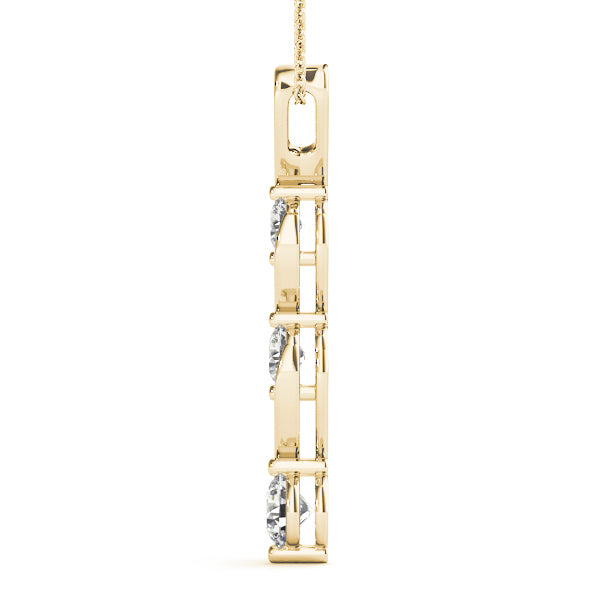 14K Yellow Gold Round Diamond Three Stone Pendant