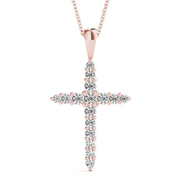 18K Rose Gold Diamond Cross Pendant