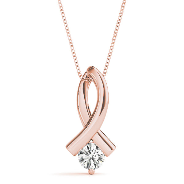 18K Rose Gold Round Diamond Solitaire Pendant