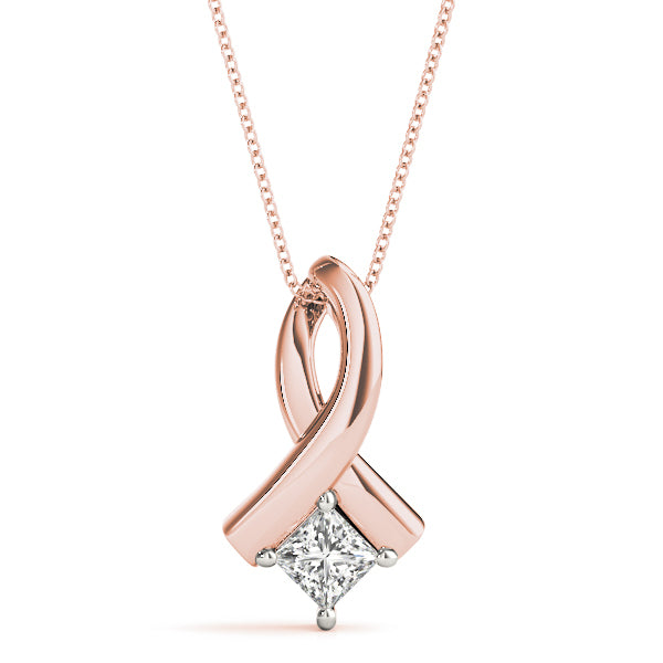 18K Rose Gold Square Diamond Solitaire Pendant