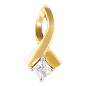 18K White Gold Square Diamond Solitaire Pendant