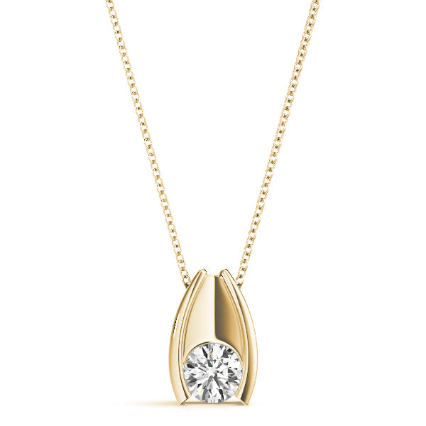 18K Yellow Gold Round Diamond Solitaire Pendant