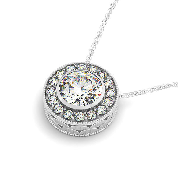 Platinum 1.16 CT Diamond Halo Pendant Necklace