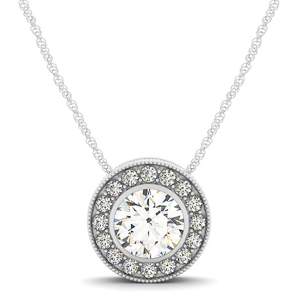 Platinum 1.16 CT Diamond Halo Pendant Necklace