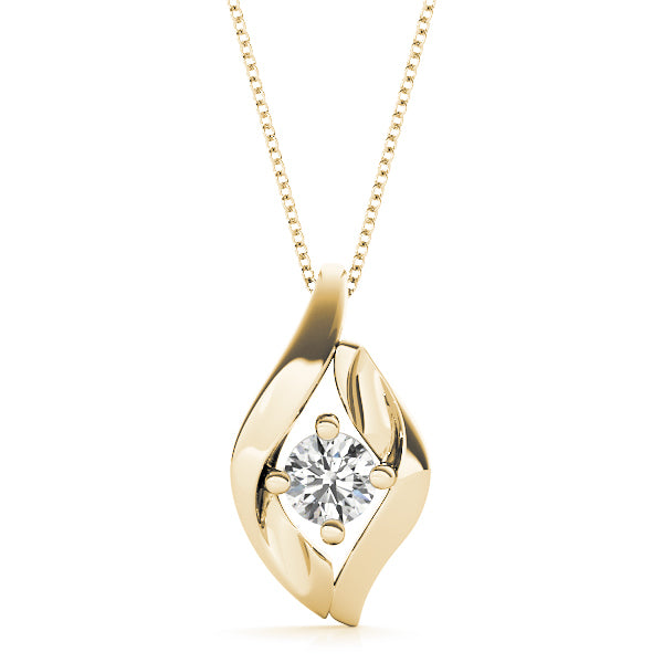 18K Yellow Gold Round Diamond Solitaire Pendant