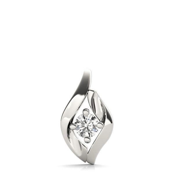 14K White Gold Round Diamond Solitaire Pendant