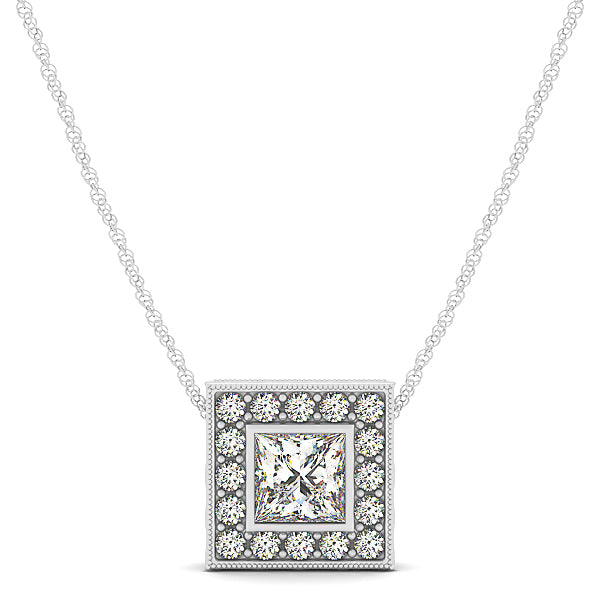 Platinum 1/5 CT Square Diamond Halo Pendant