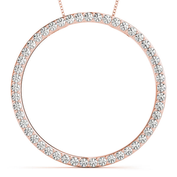18K Rose Gold Round Diamond Circle Pendant