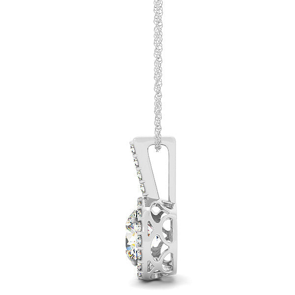 18K White Gold Round Diamond Halo Pendant