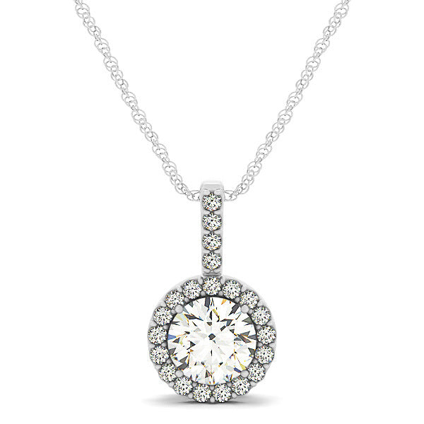 14K White Gold Round Diamond Halo Pendant