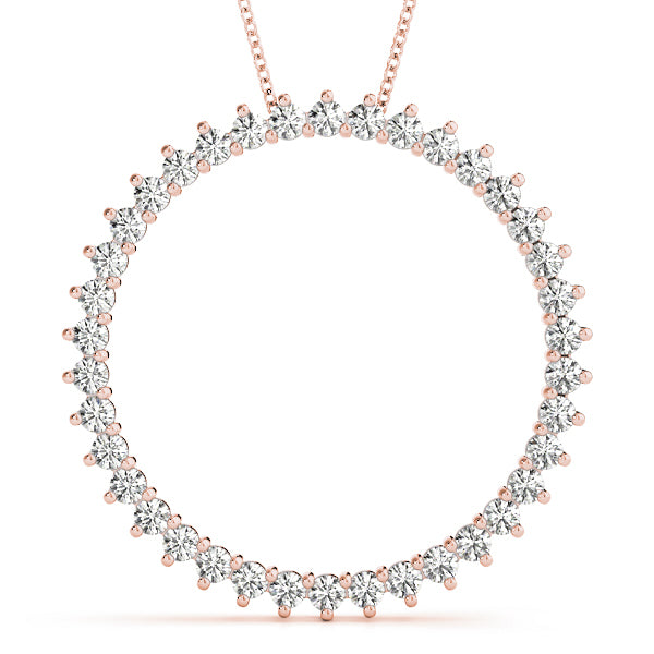 14K Rose Gold Round Diamond Circle Pendant