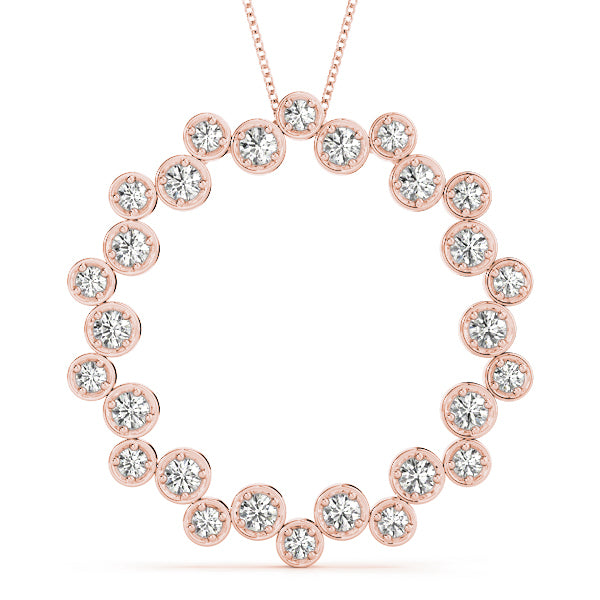 Rose Gold 1 CT Diamond Circle Pendant Necklace