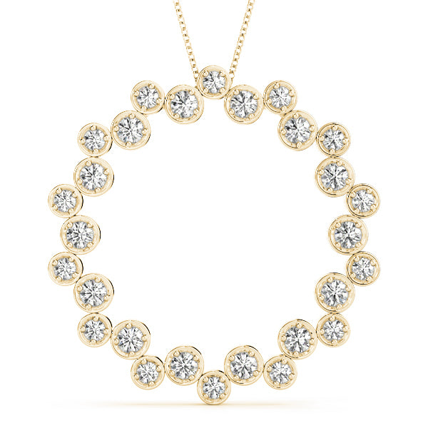 18K Yellow Gold Round Diamond Circle Pendant