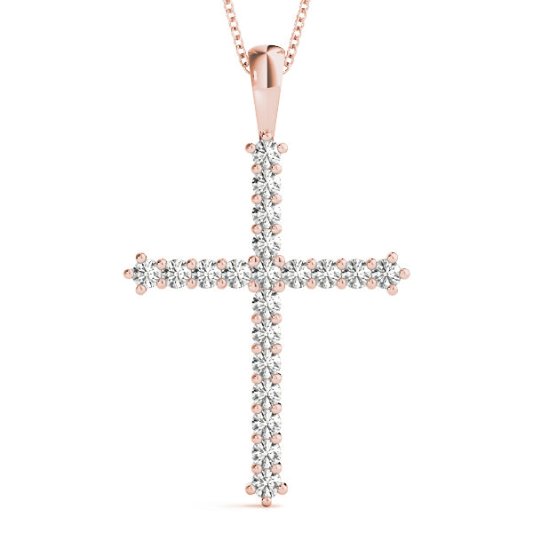 18K Rose Gold Diamond Cross Pendant