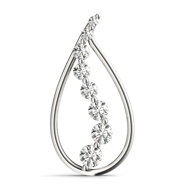14K White Gold Round Diamond Journey Pendant