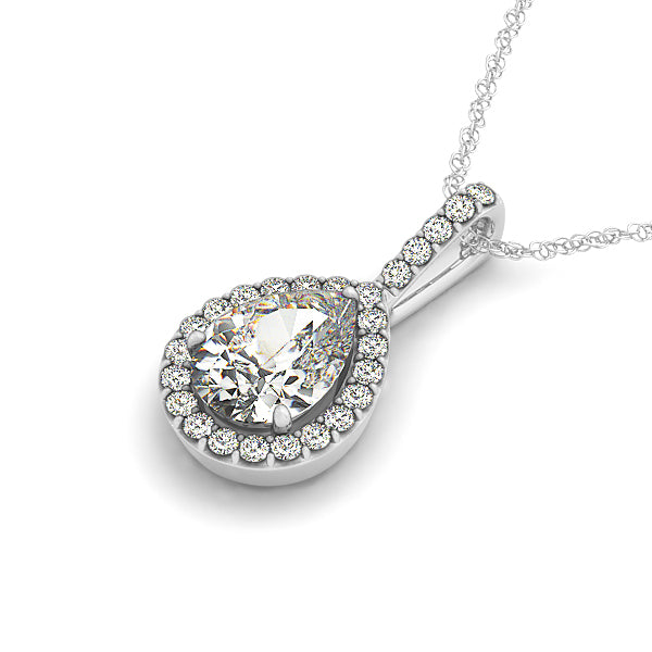 18K White Gold Pear Diamond Halo Pendant