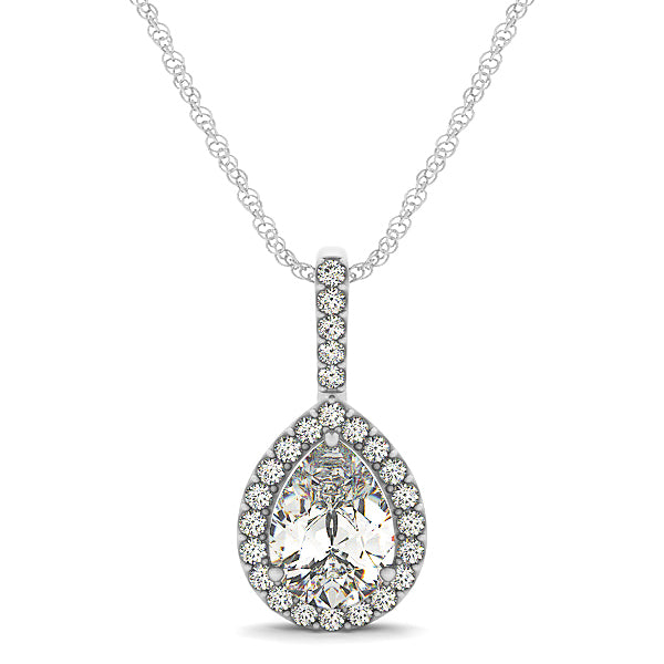 Platinum Pear Diamond Halo Pendant