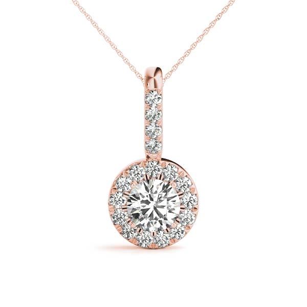 18K Rose Gold Round Diamond Halo Pendant