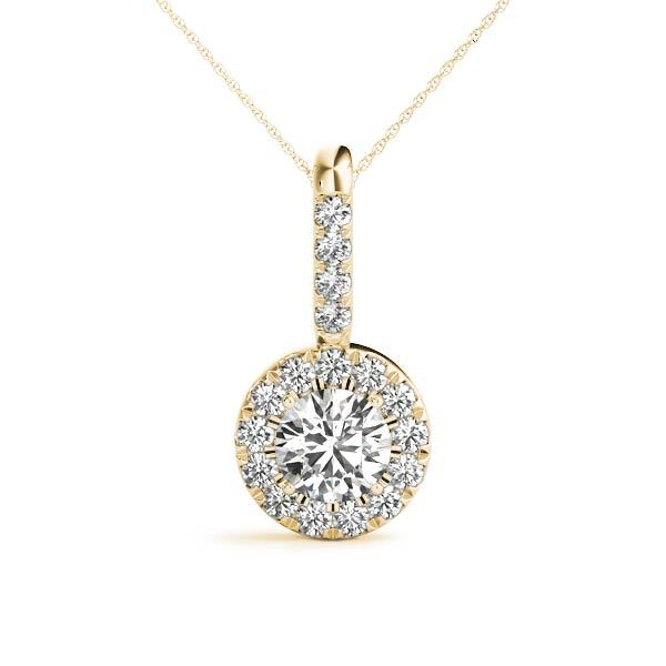 18K Yellow Gold Round Diamond Halo Pendant