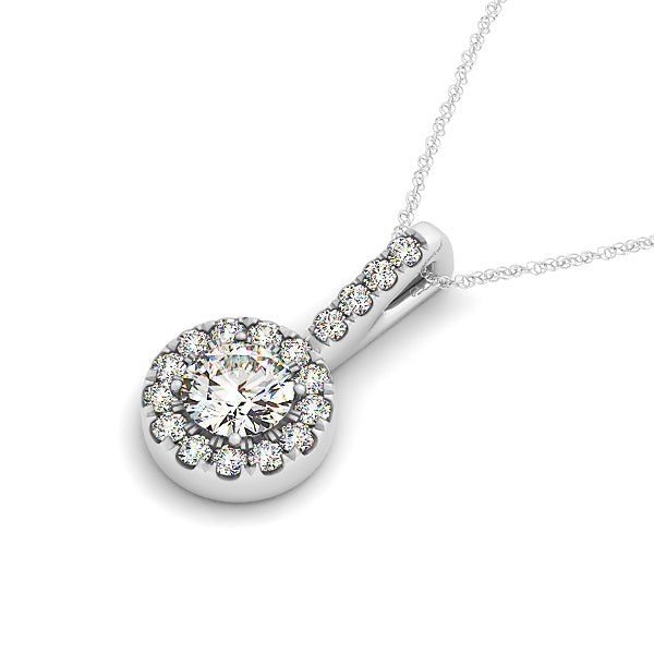 18K White Gold Round Diamond Halo Pendant