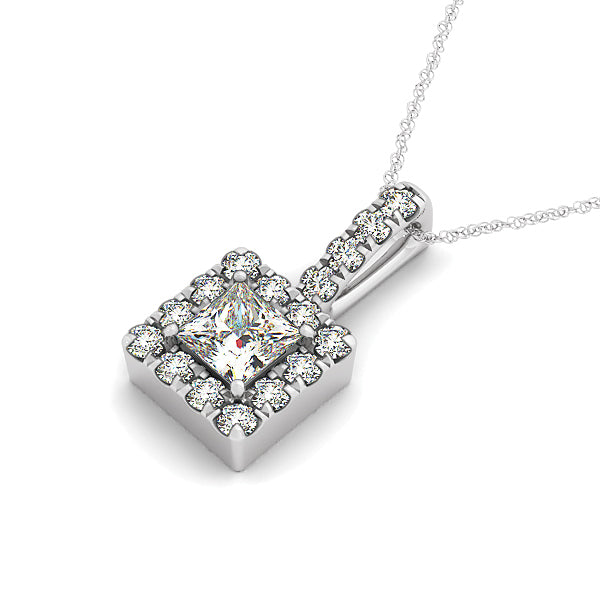 14K White Gold Square Diamond Halo Pendant