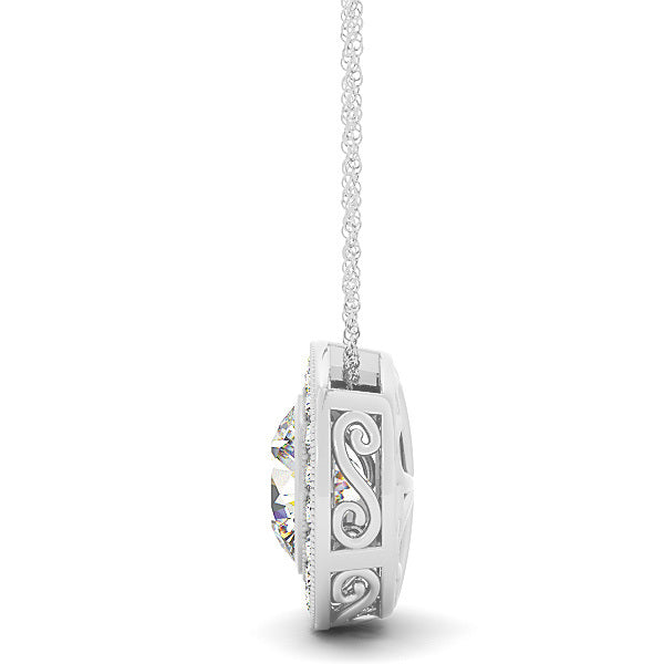 18K White Gold 1.20 ctw Round Diamond Halo Pendant