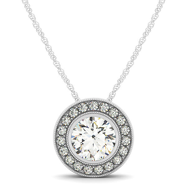 14K White Gold 1 CT Round Diamond Halo Pendant